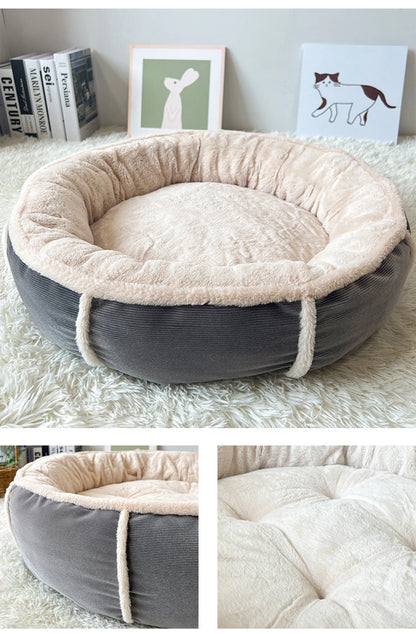 Corduroy Dog Bed Warmth Short Plush Pet Round Beds Soft PP Cotton Filling Sofa for Small Medium Big Dog Pets Dogs Accessories