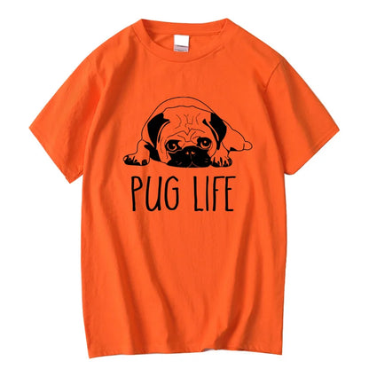 the LIFE OF PUGS - Men's High-Quality T-Shirt, 100% Cotton Funny Pug Printed Loose Male Crewneck T-Shirt, Short Sleeve O-Neck Men T-Shirt/Tops/Tees