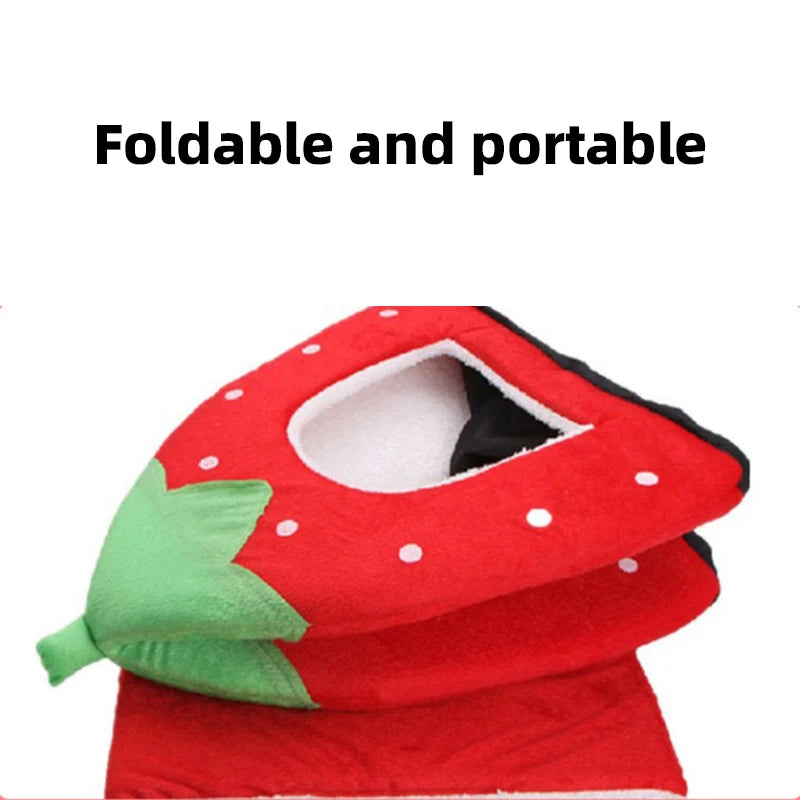 the DOGGY BERRY - Dog/Cat Soft Foldable Portable Strawberry House, Winter Autumn Dog/Puppy/Kitten Warm Bed Tent, Pet Supplies, Cute Cat/Dog Cave Nest