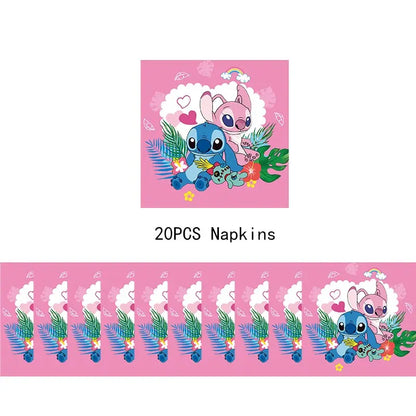 Lilo And Stitch Birthday Decoration Disney Pink Stitch Party Theme Tableware Set Angel Balloons Happy Supplies Kids Girl Favors