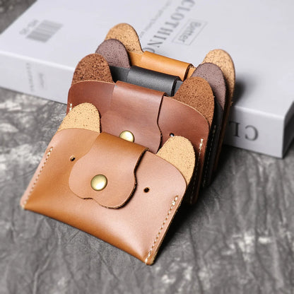 LUOKIR Creative Leather Cartoon Puppy Small Amount of Cash Bag Top Layer Cowhide ID Card Holder Cute Small Card Bag