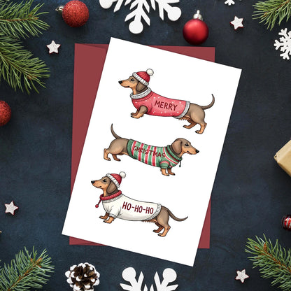 Funny Dachshund Christmas Greeting Card with Envelope,Merry Christmas Cards Perfect for Dog Lovers,Pet Owner, Holiday Gift Cards