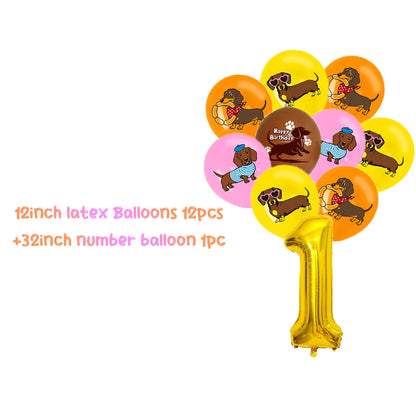 Cute Dachshund Theme Birthday Party Decorations Lovely Puppy Backdrop Cake Insert Banner Balloon Baby Shower Supplies Child Gift