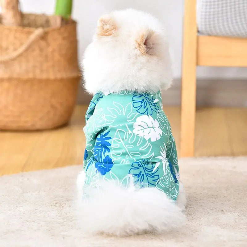 Hawaiian Style Dog Shirt Coconut Tree Patern Dog Vest Chihuahua Yorkie Breathable Polo Shirt Puppy T-Shirt Summer Pet Clothes