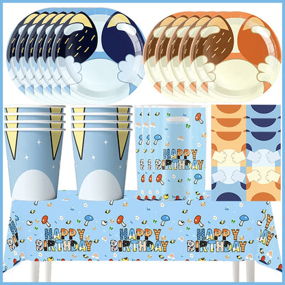 New Cartoon Dog Birthday Party Decoration Setup Boys Children Blue Dogs Party Favor Tableware Plate Napkin Cup Supplies Full Set