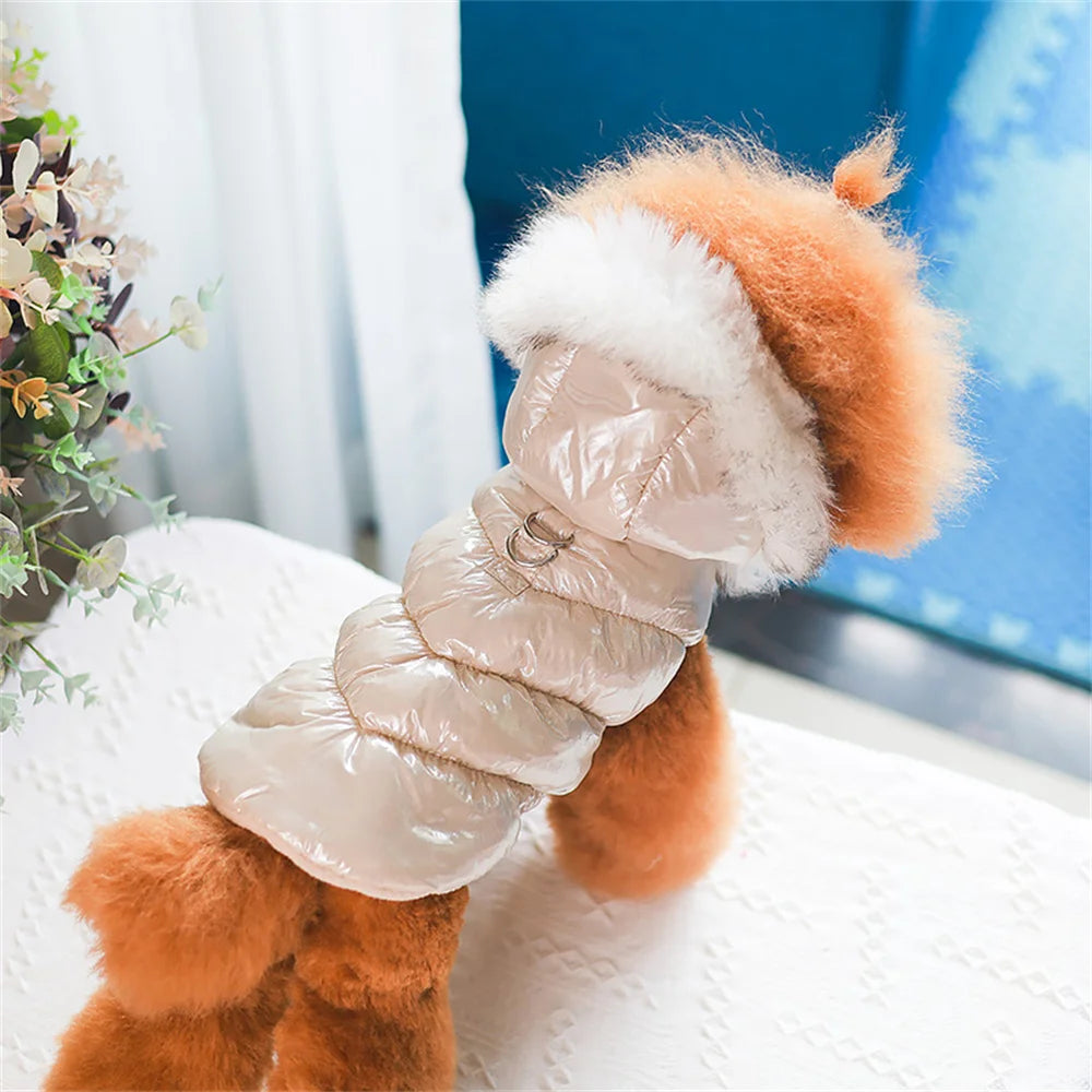 the PUFFY PRINCESS - Fashion Winter Dog Down Jacket, Warm Fleece Pet Coat for Small Dogs, Yorkshire Shih Tzu Luxury Fur Collar Puppy Clothes Outfits