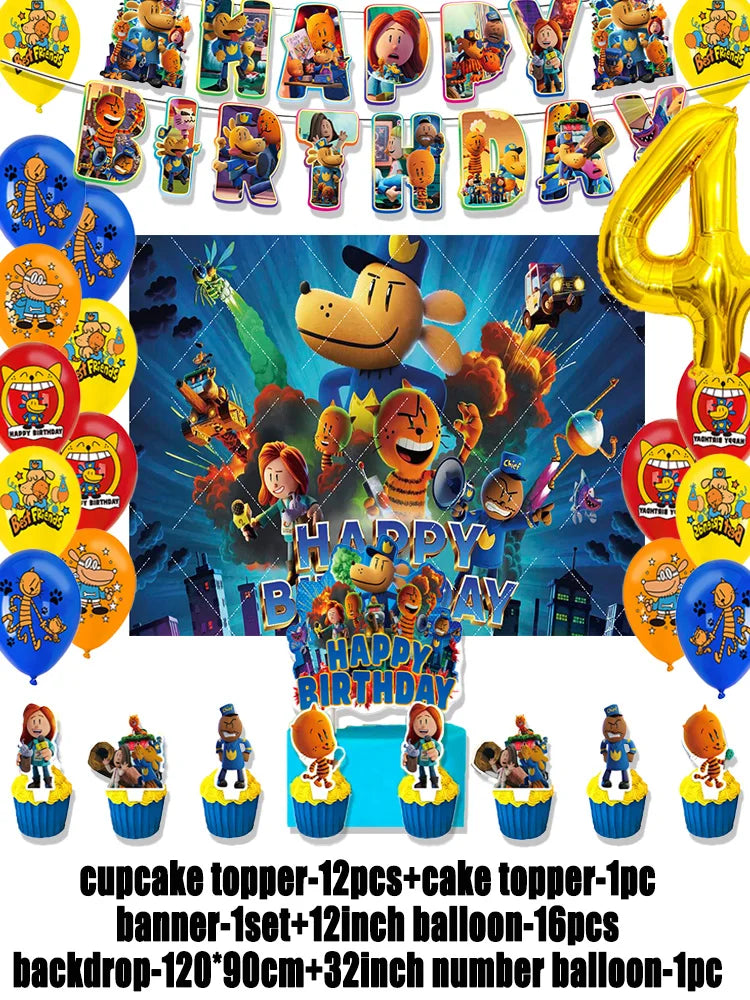 Cartoon DOGS MAN Theme Birthday Party Supplies Decoration Best Friend Balloon Banner Backdrop Cupcake Topper for Kids Child Gift