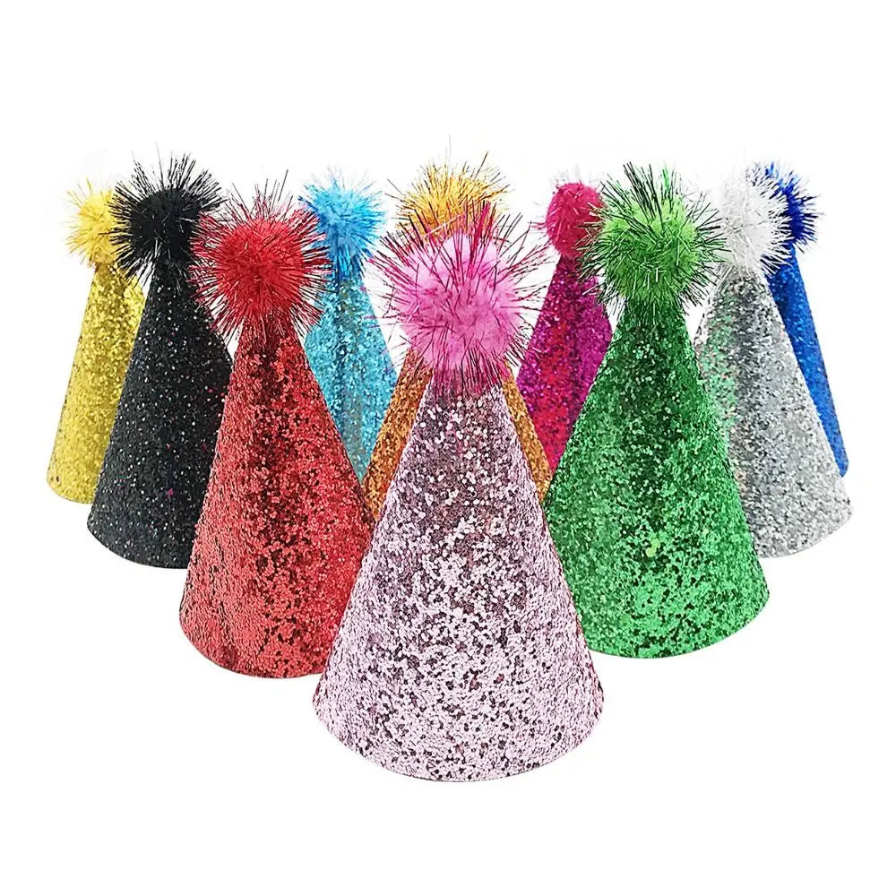 Cute Decorative Pet Birthday Hat Adjustable Foldable Dog Sparkling Hat with Ball Cat Headgear for Birthday