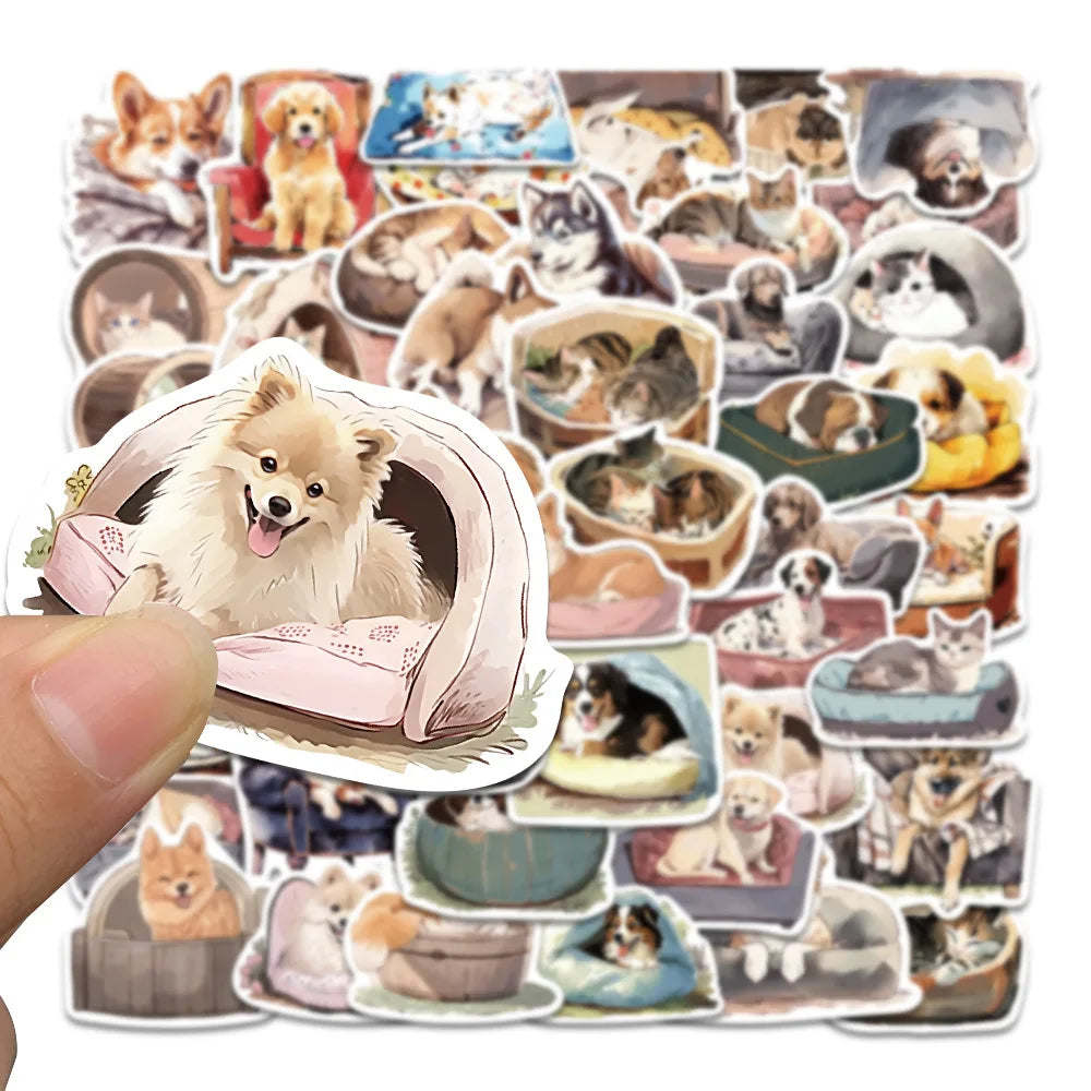 50PCS Cute Pet Animal Comfortable Dog Cat Sticker Cartoon Decals Laptop Notebook Phone Fridge Decoration Sticker Toys