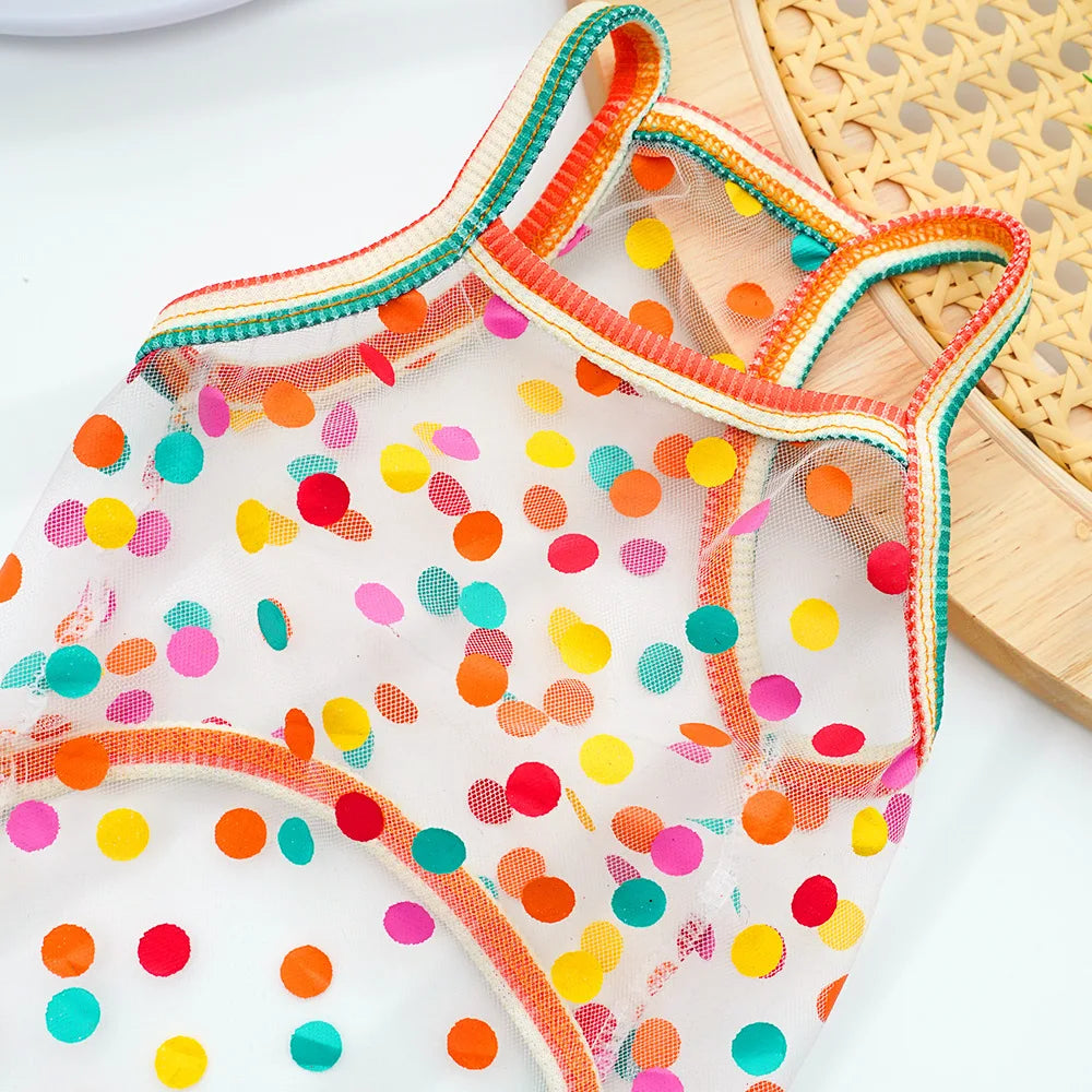 Pet Strap Sunscreen Vest Mesh Strawberries Dog Vests Dog Cat Clothing Supplies Thin Teddy Bear Colorful Dot Top Puppy Clothes
