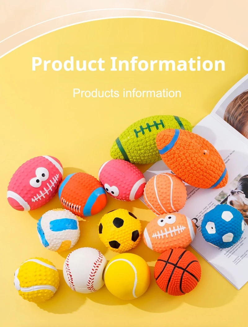 Squeaky Dog Toys Soft Latex Balls For Small Medium Large Dogs Rugby Football Volleyball Pet Toy Dog Interactive Chew Toy Ball