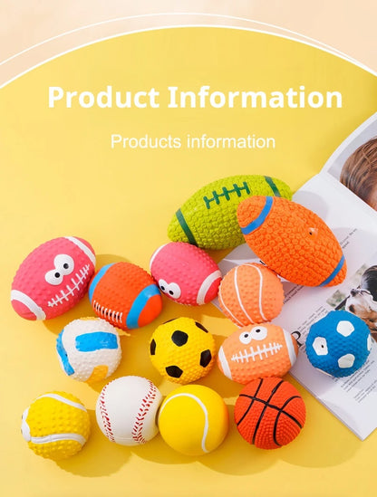 Squeaky Dog Toys Soft Latex Balls For Small Medium Large Dogs Rugby Football Volleyball Pet Toy Dog Interactive Chew Toy Ball