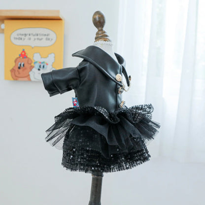 Luxury Brand Dog Clothes Puppy Princess Black Leather Waterproof  Autumn Winter Pet Outfit Girl Boy Coat XS XL Elegant Costumes