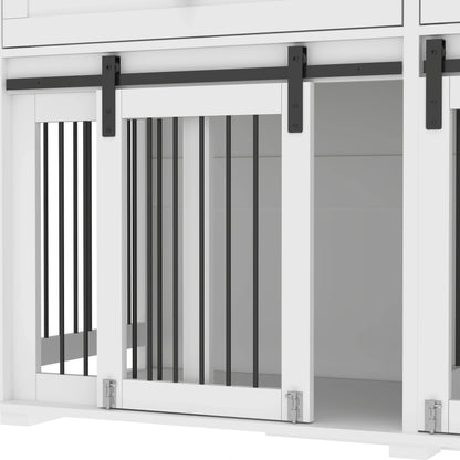 the DOG SPACE - 63 Inch Wooden Double Dog Crate with 2 Drawers and Sliding Door