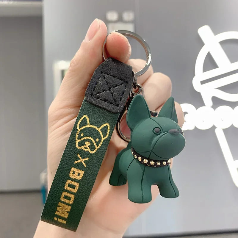 PU Leather Dog Keychains for Women Bag Pendant Fashion Punk French Bulldog Keychain Jewelry Trinket Men's Car Key Ring Key Chain