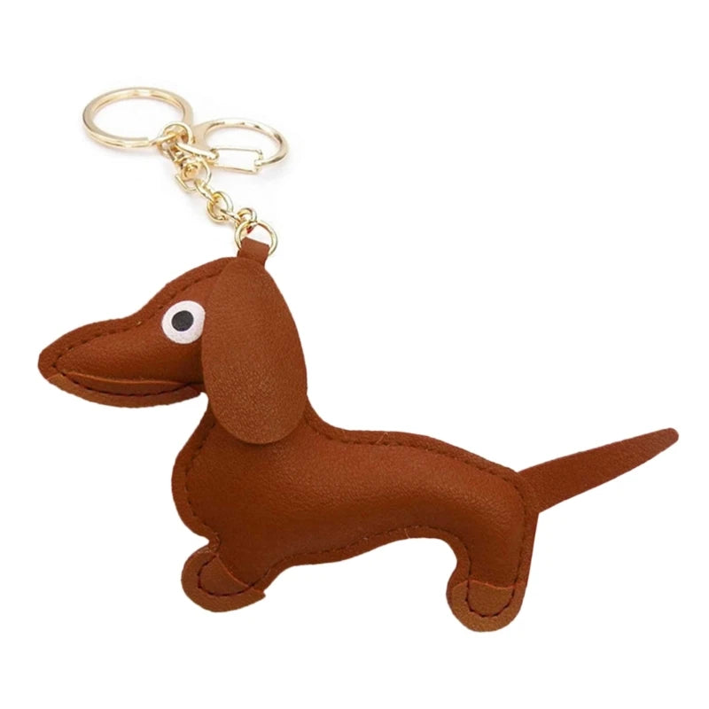 Mini Dachshund Dog Keychain  PU Leather Animals Keyring Hanging Ornament Backpack Handbag Charm Gift for Men Women