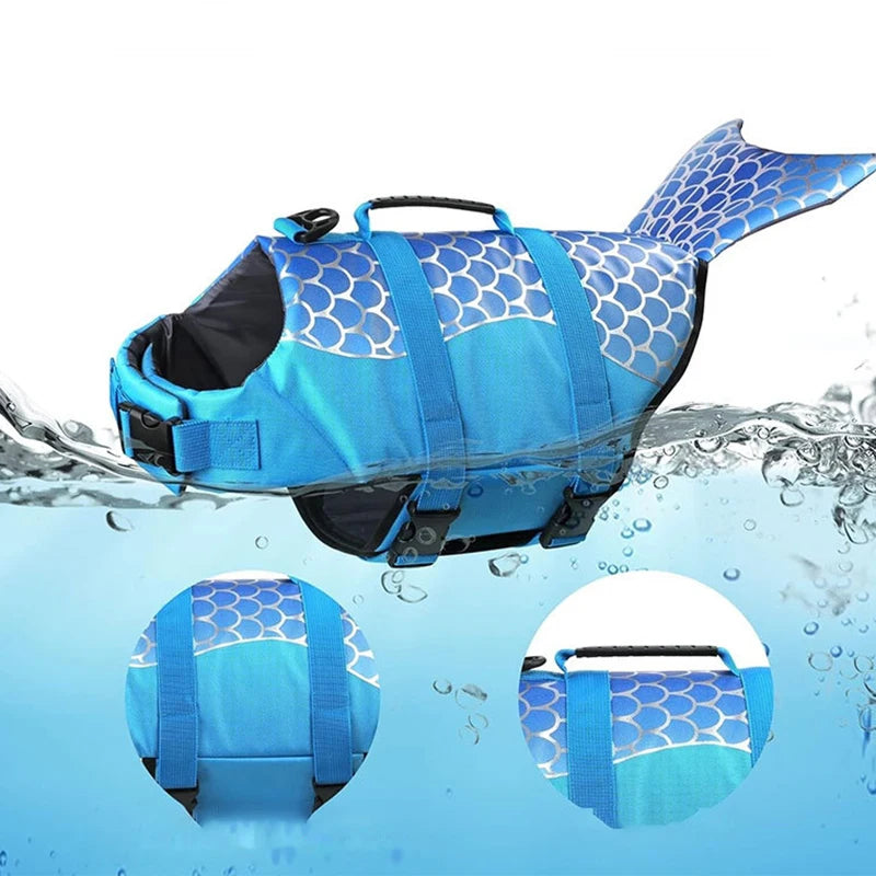 the MER-DOG - Pet Dog Life Jacket, Enhanced Buoyancy Small Dogs Swimming Clothes, Safety Vest with Handle for Medium/Large Dog, Surfing Costume