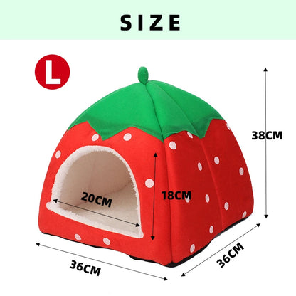 the DOGGY BERRY - Dog/Cat Soft Foldable Portable Strawberry House, Winter Autumn Dog/Puppy/Kitten Warm Bed Tent, Pet Supplies, Cute Cat/Dog Cave Nest