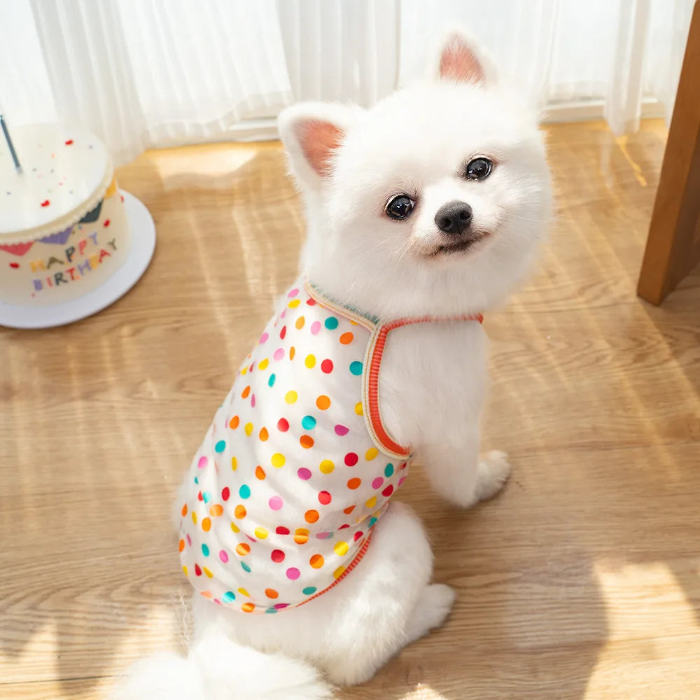 Pet Strap Sunscreen Vest Mesh Strawberries Dog Vests Dog Cat Clothing Supplies Thin Teddy Bear Colorful Dot Top Puppy Clothes