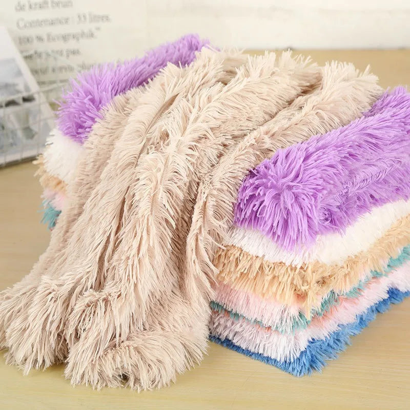 Soft Pet Blanket Mat Warm Dog Cat Sleeping Bed Mats Kennel Washable Long Plush Dogs Blankets Cover Winter Dog Supplies