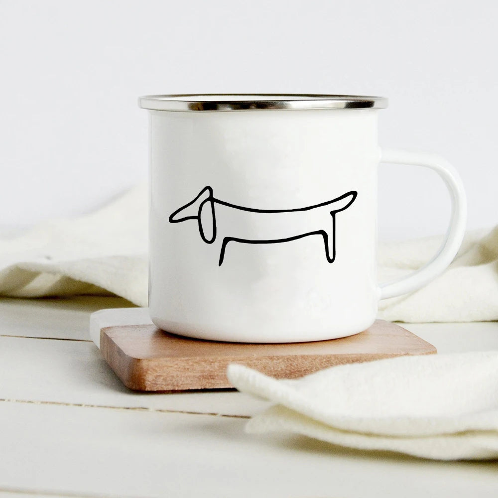 Funny Dachshund Print Creative Enamel Mug Coffee Wine Mugs Cartoon Dogs Paw Party Drink Beer Juice Milk Cups Gifts for Lover Dog
