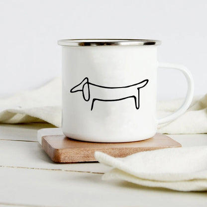 Funny Dachshund Print Creative Enamel Mug Coffee Wine Mugs Cartoon Dogs Paw Party Drink Beer Juice Milk Cups Gifts for Lover Dog