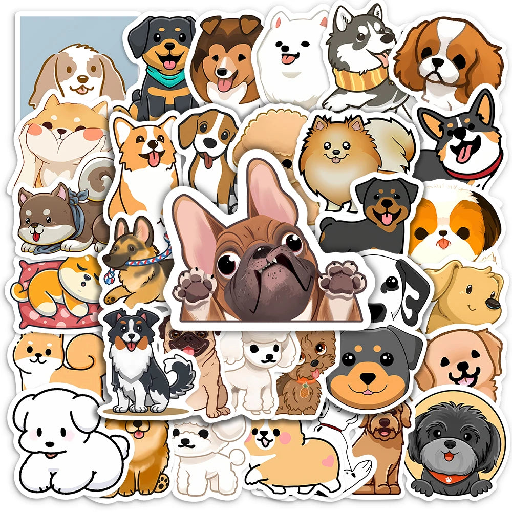Cute Cartoon Dog Puppy Stickers Pet DIY Kids Toy Animal Waterproof Decal for Scrapbook Laptop Phone Luggage Bottles Decorative