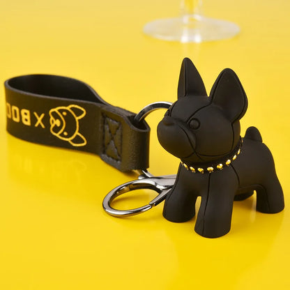Punk French Bulldog Keychain PU Leather Dog Keychains Fashion for Women Bag Pendant Jewelry Trinket Men's Car Key Ring Key Chain