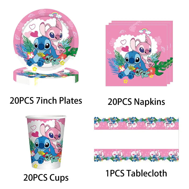 Disney Lilo Stitch Birthday Party Decoration Kids Stitch Theme Tableware Set Angel Balloons Happy Banner Supplies For Girl Favor