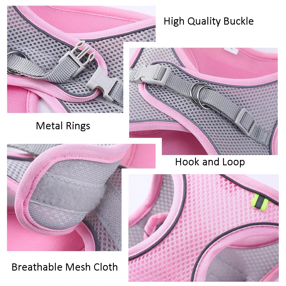 Safe Design Adjustable Cat/Dog Harness Vest for Small Medium Cat/Dogs Pet Harness Chest Rope & Reflective Strips Breathable