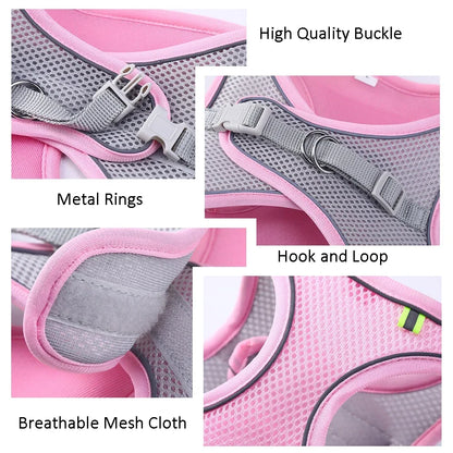 Safe Design Adjustable Cat/Dog Harness Vest for Small Medium Cat/Dogs Pet Harness Chest Rope & Reflective Strips Breathable