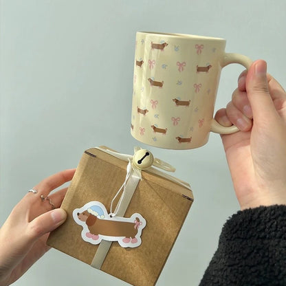 340ML Coffee Mug Cute Dachshund Dog Pattern Ceramic Cup with Handle Coffee Tea Milk Cups Breakfast Water Cup Kitchen Drinkware