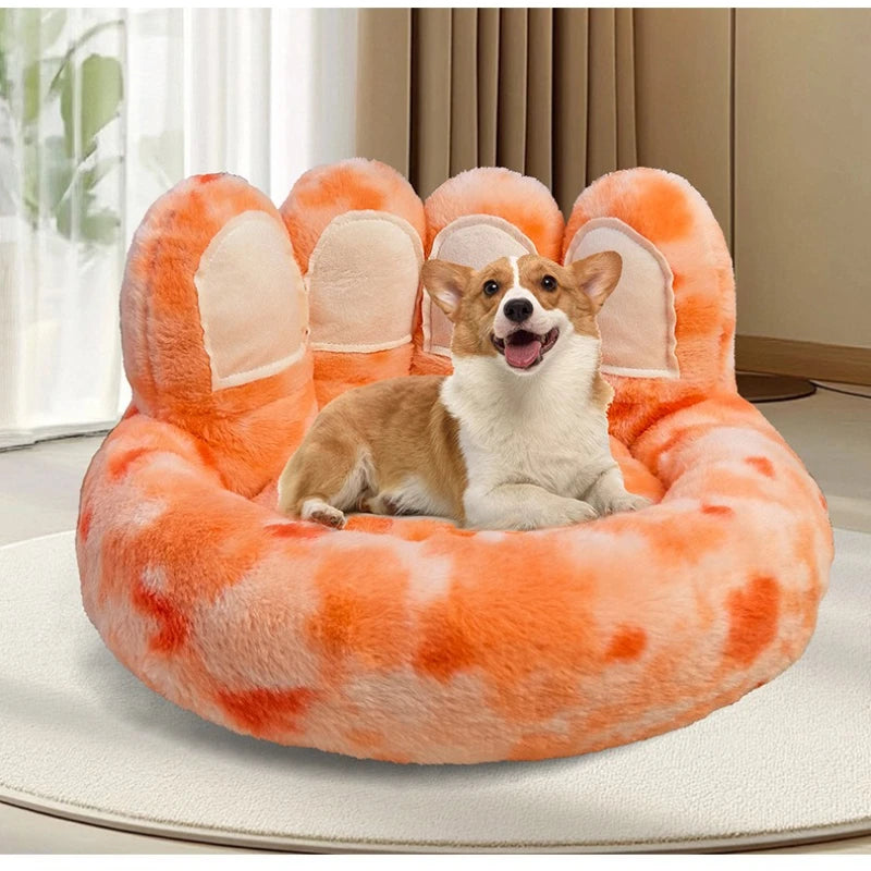 Round Dog Bed Fluffy Rabbit Fur Pet Bed Winter Warm Cat Bed Labubu Bear Paw Design Cat House Cat Bed Pet Supplies Dog Kennel