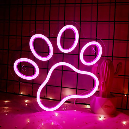 Dog Paw Neon Sign - Custom LED Pet Store Decor Veterinary Clinic Home Kennel, Heartwarming Gift for Dog Lovers & Pet Shop Owners