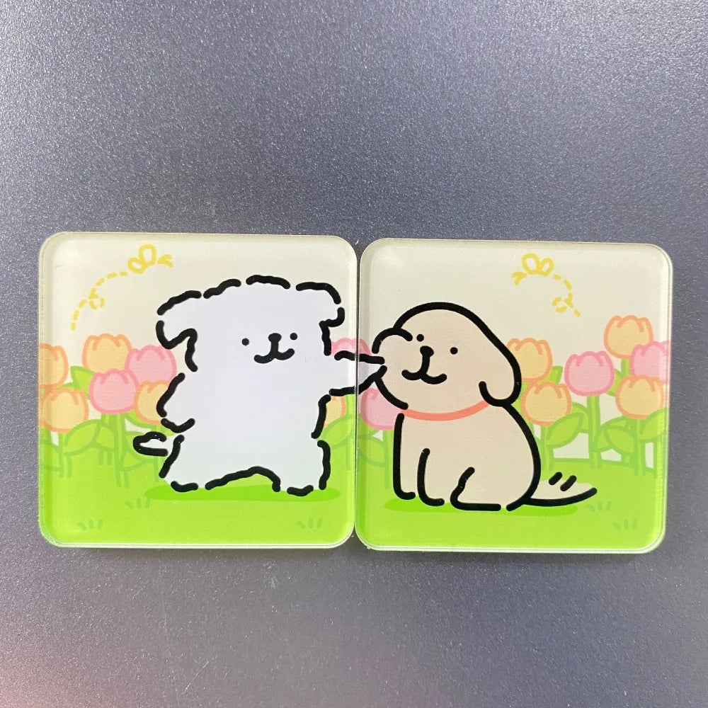 2pcs Cute Lover Dog Jigsaw Refrigerator Magnets Cartoon Fridge Blackboard Whiteboard Photo Message Magnets Decorative