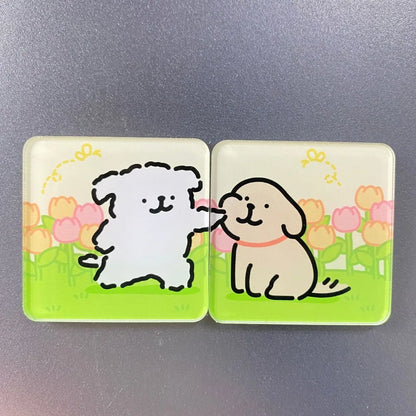 2pcs Cute Lover Dog Jigsaw Refrigerator Magnets Cartoon Fridge Blackboard Whiteboard Photo Message Magnets Decorative