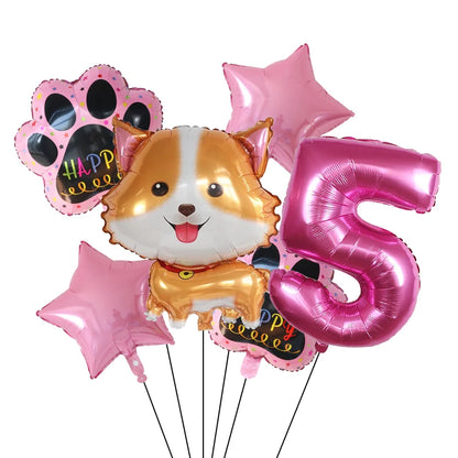 6pcs Corgi Husky Helium Balloons Pet Dog Paw Bone Cartoon Animal Ballon Birthday Party Decoration Baby Shower Globos Kids Toys