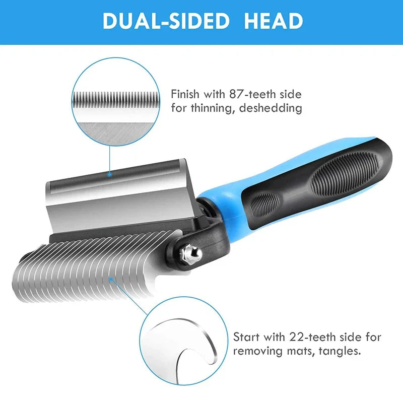 2In1 Professional Dog Combs Rake Safe Double-Sided Comfortable Handle Pet Grooming Brush For Dog Cat Remove Knots Tangles Easily