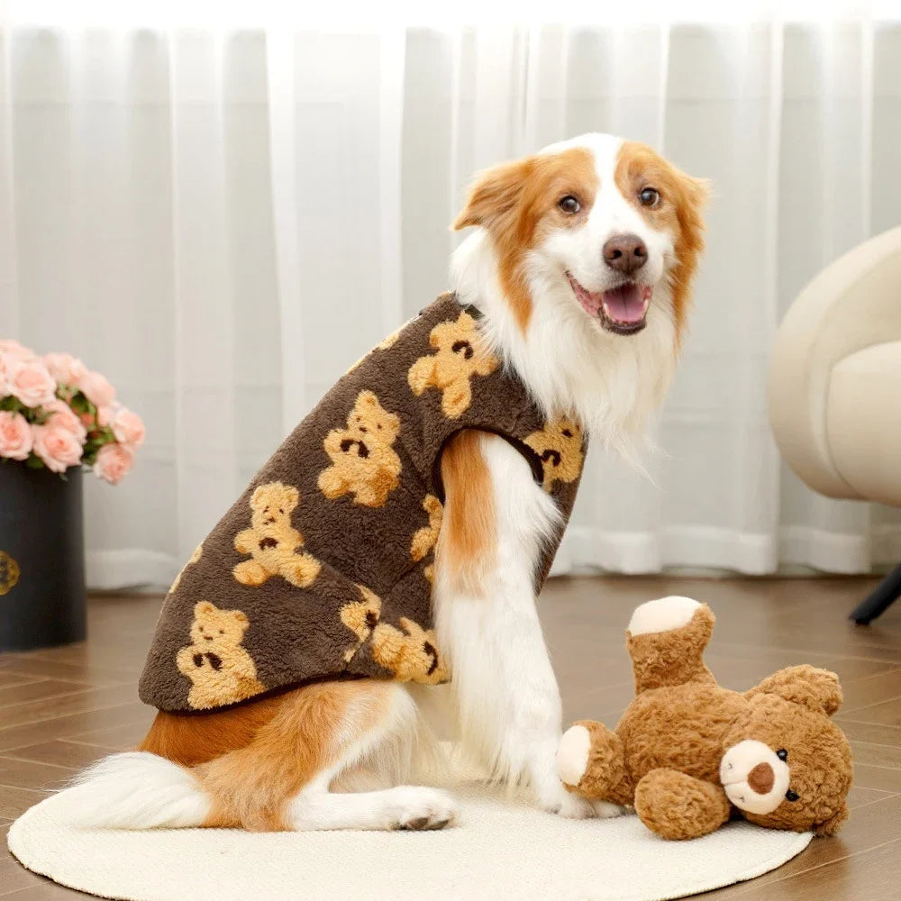 Cute Bear Plush Pajamas for Large Dogs, Soft Fluffy Fleece Warm Sweater, Fuzzy Sleepwear for Large Dogs, Winter, 3XL-9XL
