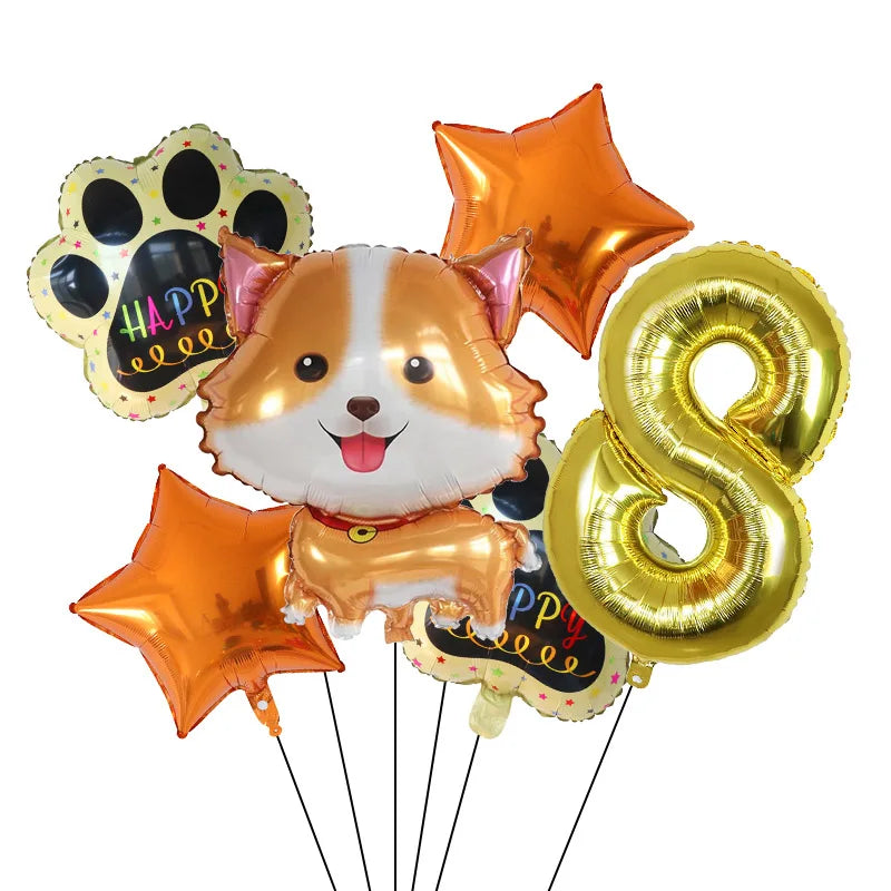 6pcs Corgi Husky Helium Balloons Pet Dog Paw Bone Cartoon Animal Ballon Birthday Party Decoration Baby Shower Globos Kids Toys