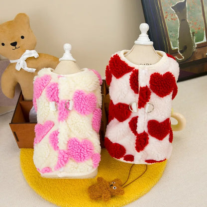 Thicken Sleeveless Dog Clothes Winter Jacket Warm Pink Red Fleece Heart Pet Clothes For Small Dog Vest Jacket Outfits Puppy Coat