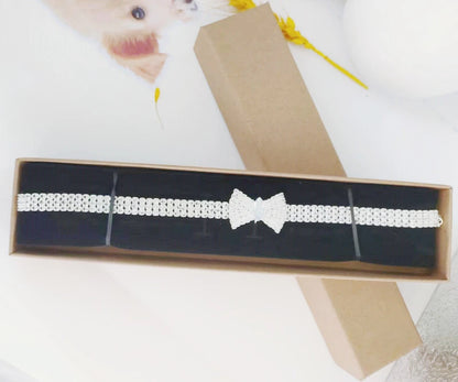 the BELLEBOW ZIRCON COLLAR - Zircon Bow Tie Chihuahua Dog Collar, Rose Gold Lobster Button Cat/Dog Necklace with Package Box, Adjustable All Season Pet Accessories