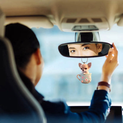 2D Chic Chihuahua Keychain Puppy in Tea Cup Pendant Ornament Acrylic Charm For Christmas ,Backpack,Bag,Home,Festive,Gift&Decor