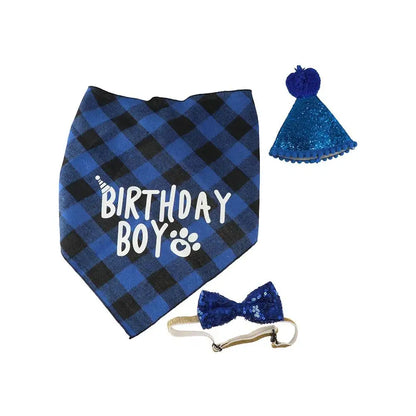 Decorative Pet Birthday Set Polyester Adjustable Dog Sequins Hat Blue Cat Birthday Hat Bow Tie Birthday Party