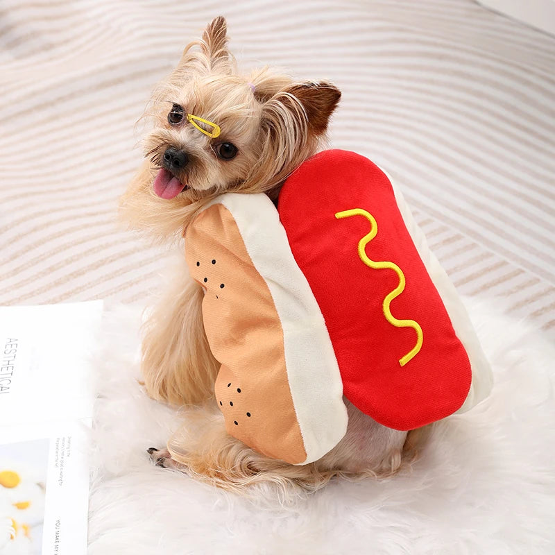 Cute Pet Dog Cosplay Costume Halloween Funny Hot Dog Shape Adjustable Puppy Clothes For Small Medium Dogs Cats Chihuahua Bulldog