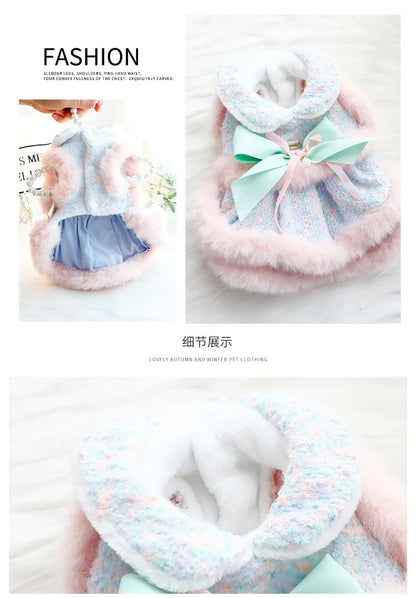 Dog Clothing Winter Thickened Cat Princess Dress Color Tow Dog Double-layer Skirt Fashion Design Warm Dog Coat