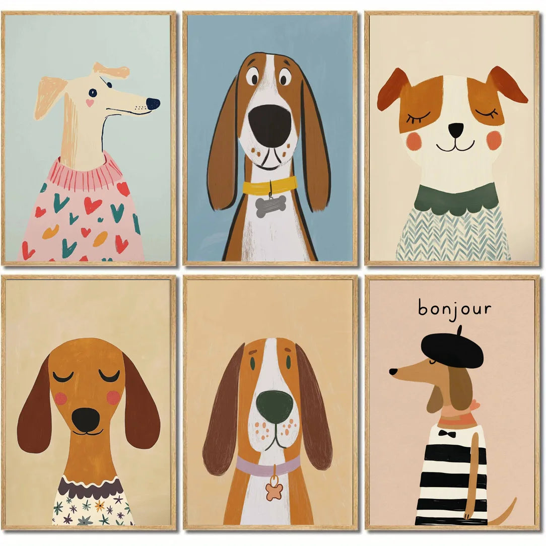 Minimalist Dog Aesthetics Poster Dachshund Bagel Hound Whippet Poodle Modern Pet Portrait Illustration Home Animal Decoration