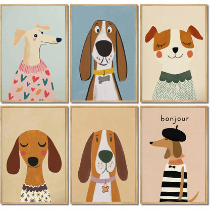 Minimalist Dog Aesthetics Poster Dachshund Bagel Hound Whippet Poodle Modern Pet Portrait Illustration Home Animal Decoration