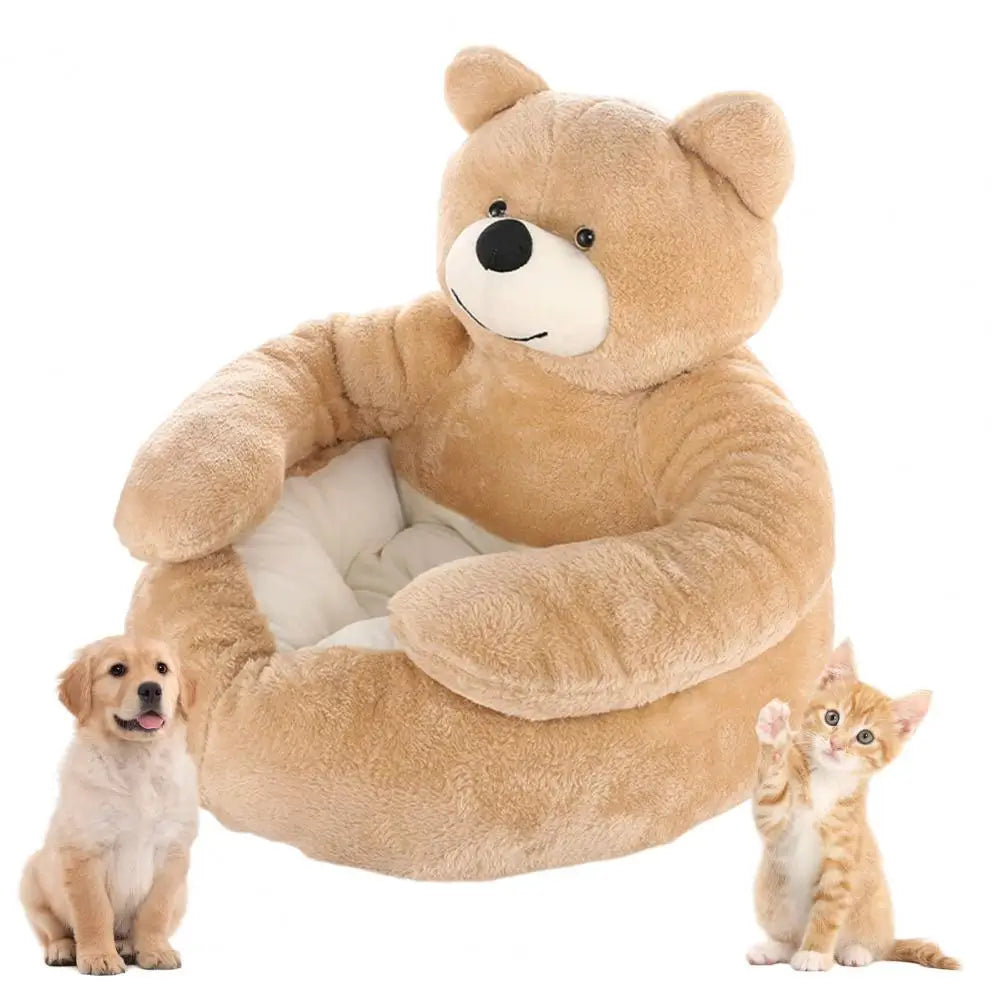 Dog Bed Plush Fabric Soft Pet Sofa Warm Fluffy Teddy Bear Dog Bed with Armrests Cozy Plush Cat Sofa Bed Non-slip for Cats