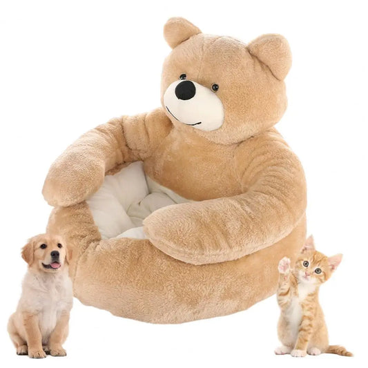 Dog Bed Plush Fabric Soft Pet Sofa Warm Fluffy Teddy Bear Dog Bed with Armrests Cozy Plush Cat Sofa Bed Non-slip for Cats